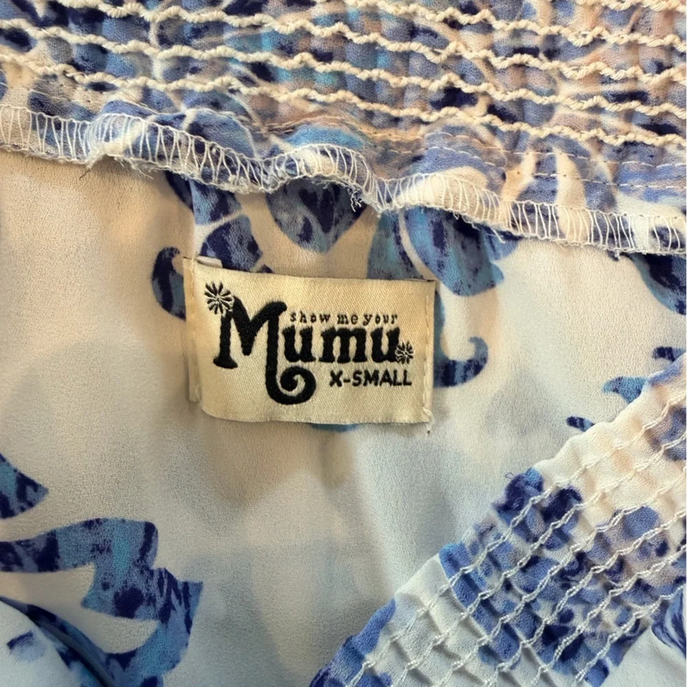 Show Me Your Mumu Blue White Damask Maxi Dress Off Shoulder XS